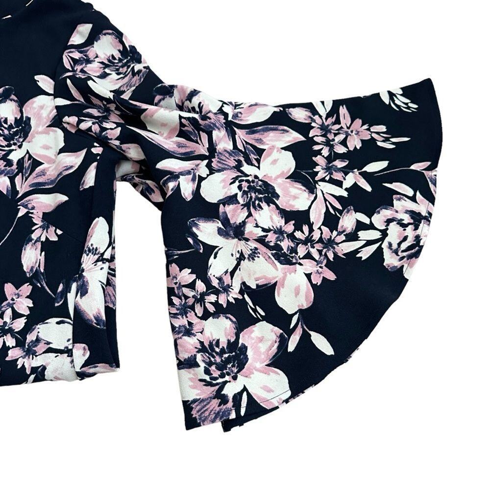 Eliza J Navy Blue Pink Floral Bell Sleeve Shift Dress Women 10 Elegant Wedding - Picture 7 of 16